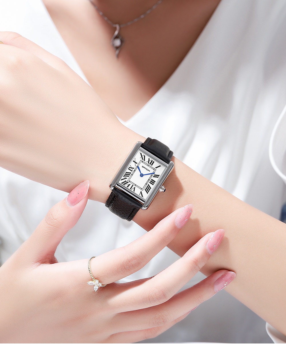 Sanda Rectangular Wrist Watches for Women Silver Case Ladies Watches ...