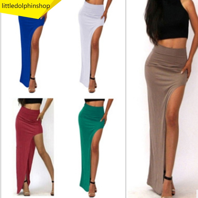 High waist simple sexy knitted thigh side slit long skirt