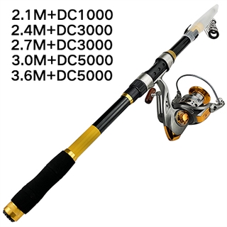 GHOTDA Telescopic Fishing Rod Hard FRP Carbon Fiber 2.1/2.4/2.7/3.0/3.6M  Carp Fishing Rod With Metal Spool Reel