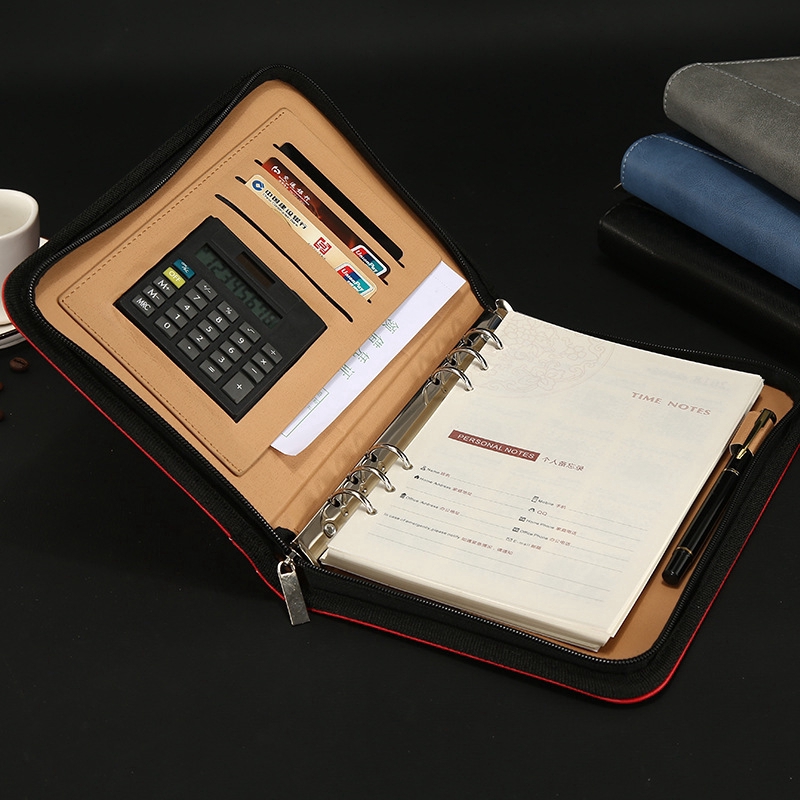A5 Notebook Zipper Loose-leaf Memorandum Book Notepad With Calculator ...