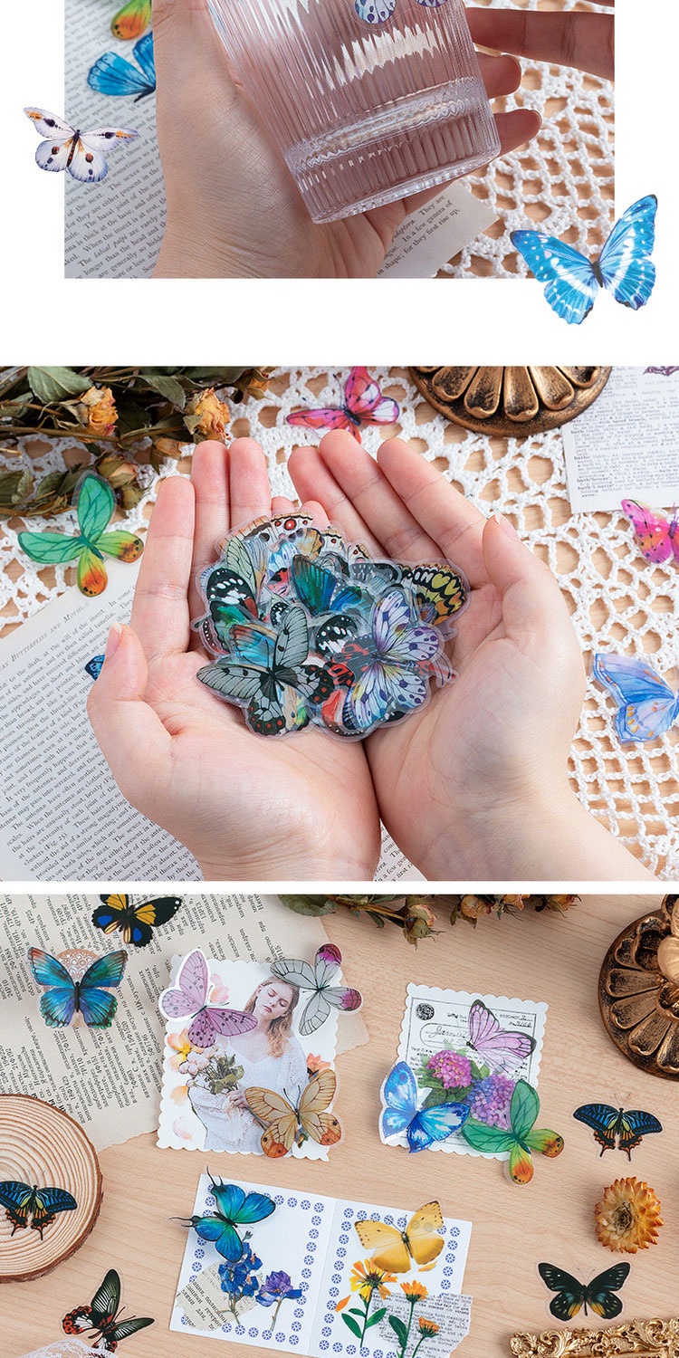 40pcs/setJunk journaling collage PVC sticker pack [Variety Butterfly ...