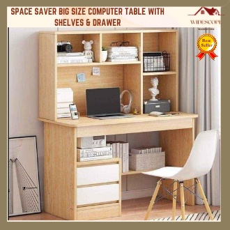 Widescope's Space Saver Big Size Computer Table With Shelves & Drawer ...