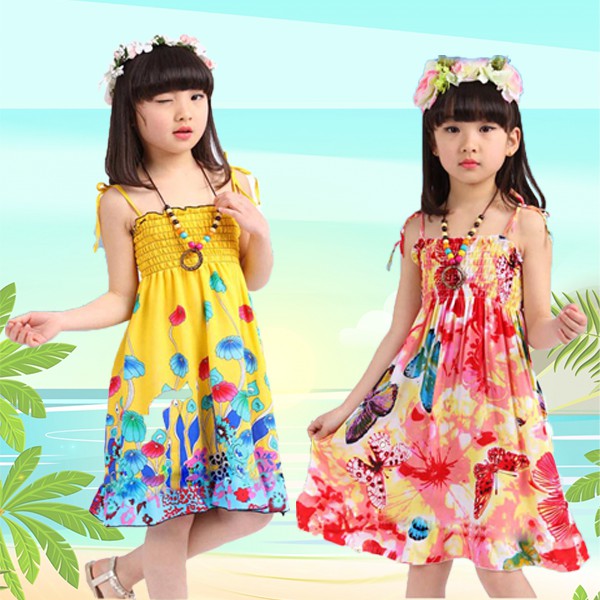 LOOKA Kids dress Smocked Baby Girl String Dress Printed (3-7 years old)  Summer Beach OOTD Pambahay