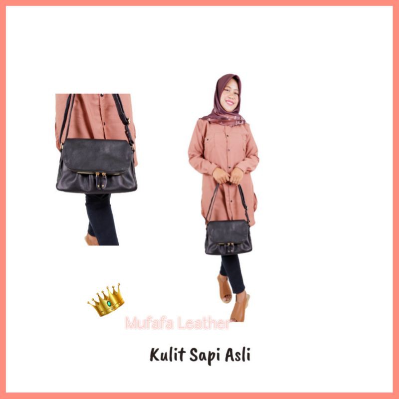 Mufafa Leather Women's Sling Bag Genuine Cow Leather Flap | Shopee ...