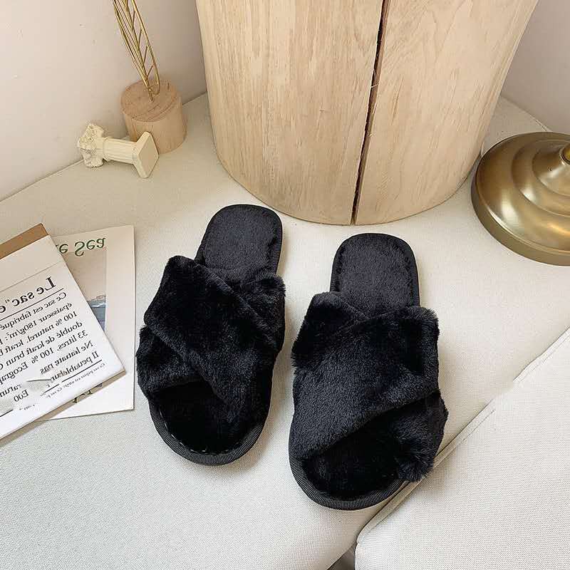 Rabbit fur Japanese fashion Winter Plush Cotton slippers indoor ...