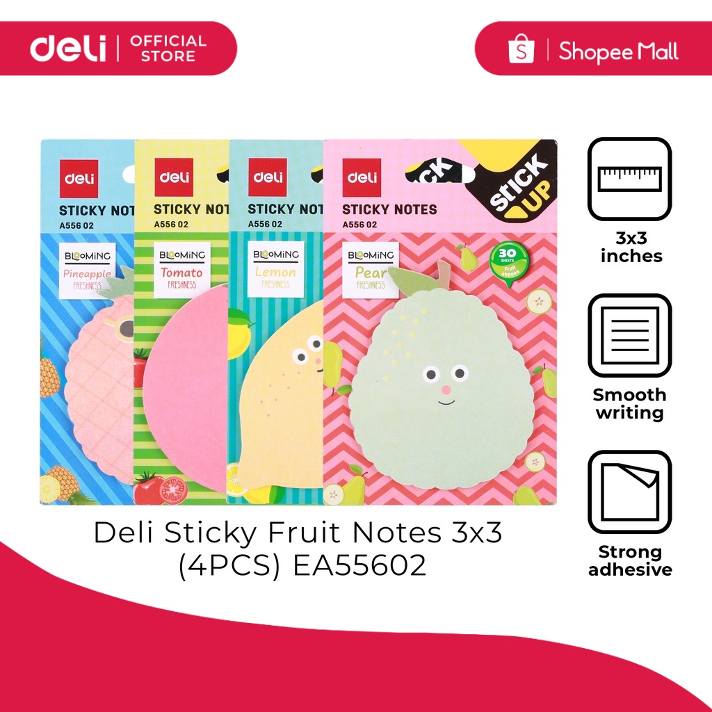 Deli EA55602 Sticky Fruit Notes 3x3 (4PCS) [7731EA55602P4] | Shopee ...