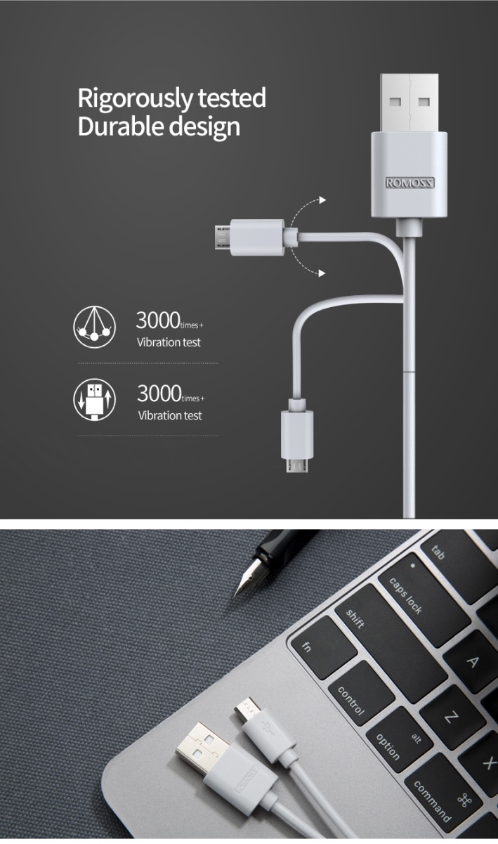 Romoss 1M Micro USB Cable CB05 2.1A / 2.4A Fast Charge Data Transfer ...