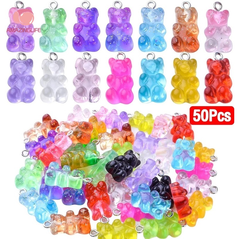 50Pcs Colorful Cute Gummy Bear Pendants Charms/ Cartoon Mini Bear ...