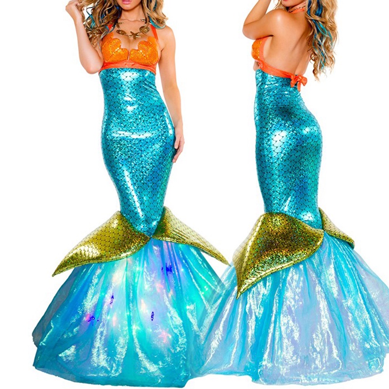 Sexy Little Mermaid Costume Adult Women Halloween Fantasia Mermaid Tail
