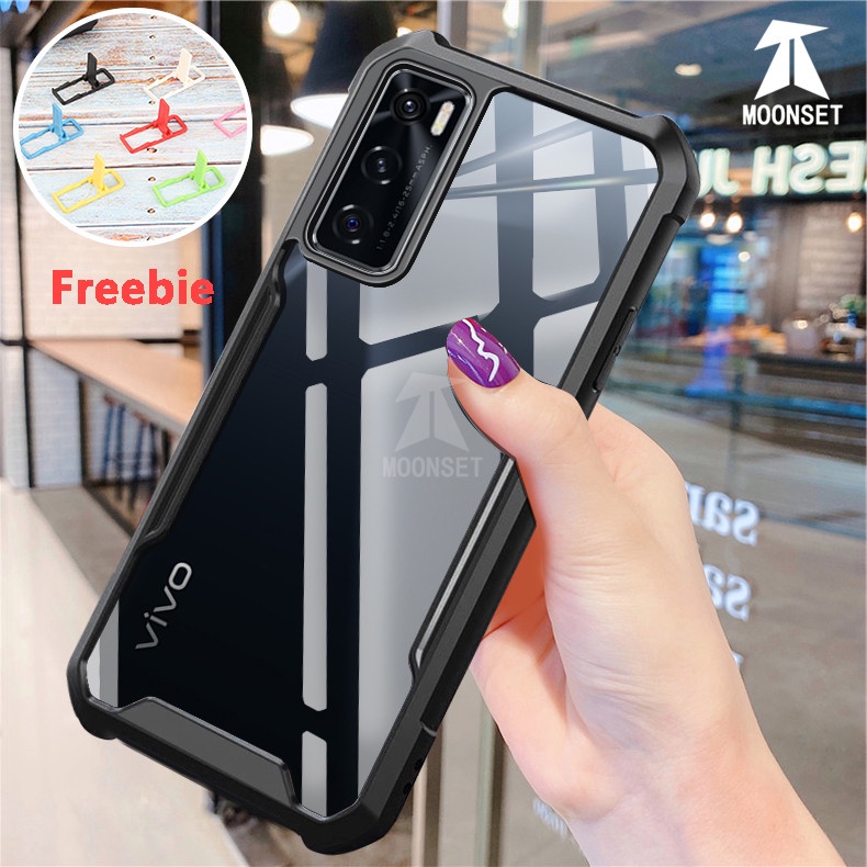 For Vivo V21 V21e Case Hard Transparent Back Soft Tpu Edge Shockproof