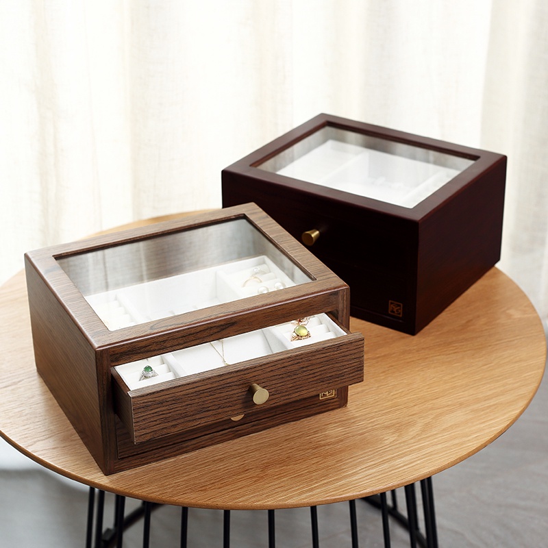 Casegrace Large Wooden Jewelry Box With Drawers Velvet Wooden Display  Earring Ring Necklace Jewelry Storage Box