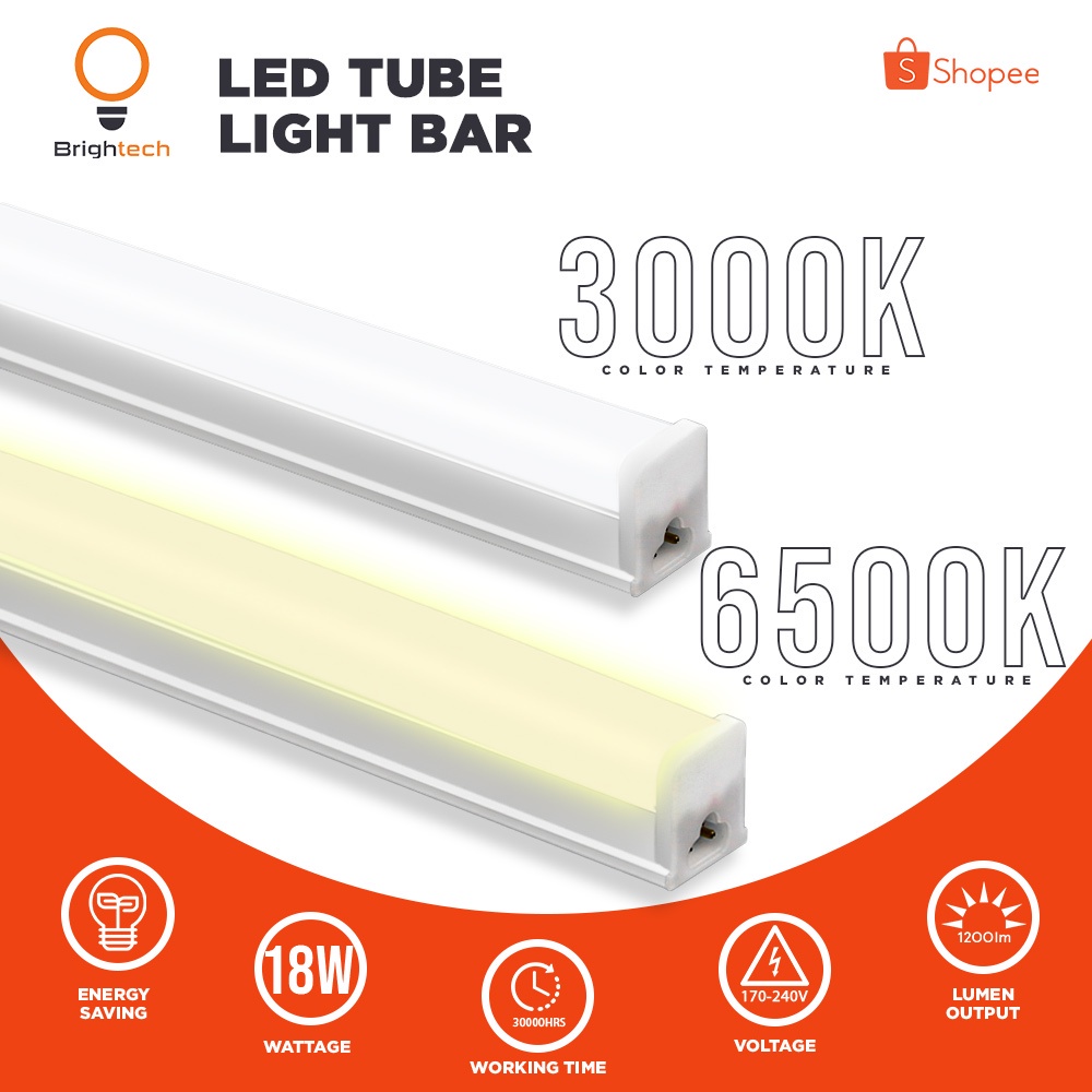 Brightech T83 18W 6500K T84 18W 3000K Portable Energy Saving LED Tube Light Bar Shopee