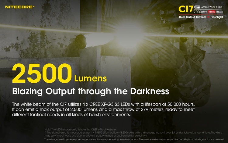 NITECORE CI7 2500 Lumens LED Dual Output White Light 7000mW IR ...
