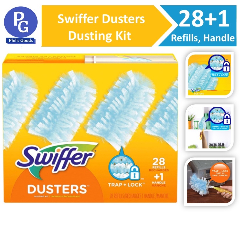 Swiffer Dusters Dusting Kit 28 Refills, 1 Handle 180° Unscented Blue
