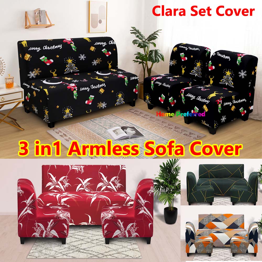 3 Pcs Armless Sofa Cover Set 3 in 1 Clara Set Cover Stretchable Single