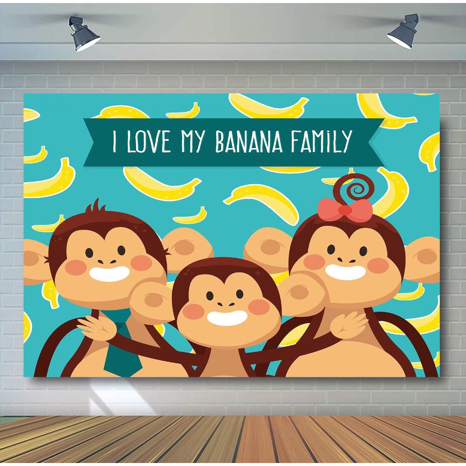 Monkey Birthday Party Backdrop Safari Bananas Jungle Wild One 1st Boy ...