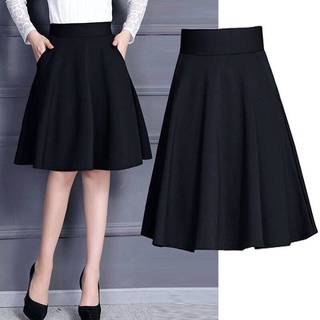 Casual Pure Color Midi Skirt With Elastic Waist Korean Style A-line