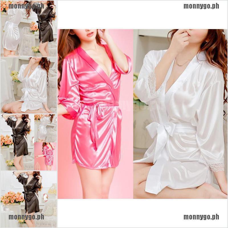 COD[monny]Sexy Satin Night Robe Lace Bathrobe Perfect Wedding Bride