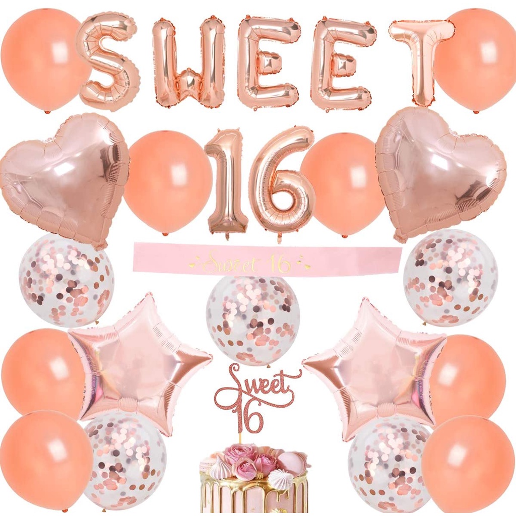 Cheereveal Sweet 16th Birthday Decorations For Girls Rose Gold Birthday Supplies With Sweet 16 1051