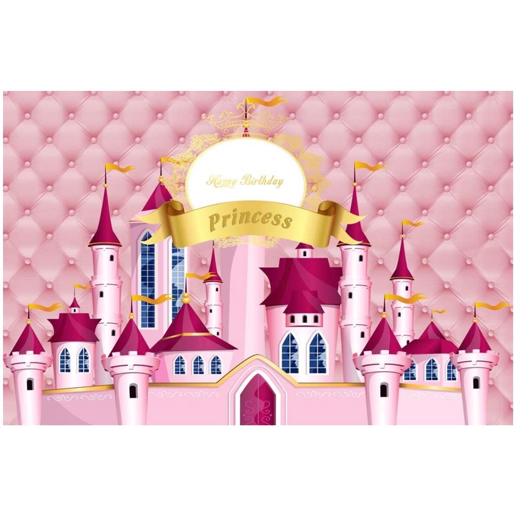 Royal Pink Dream Castle Princess Girl Birthday Party Backdrop Photo
