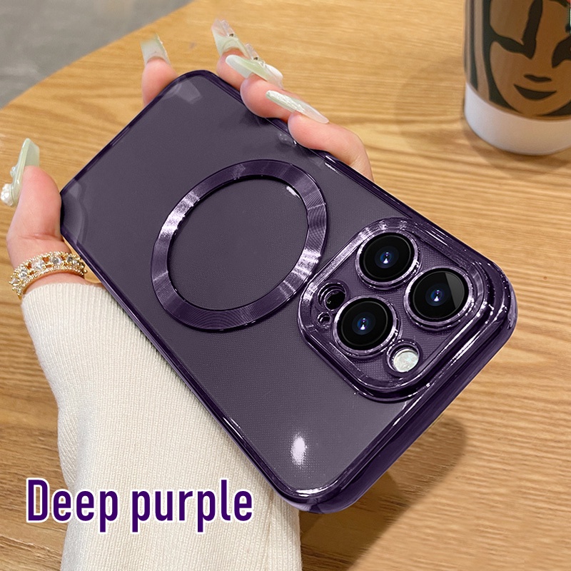 Deep Purple For iPhone 14 Luxury Plating Magnetic Phone Case For iPhone ...