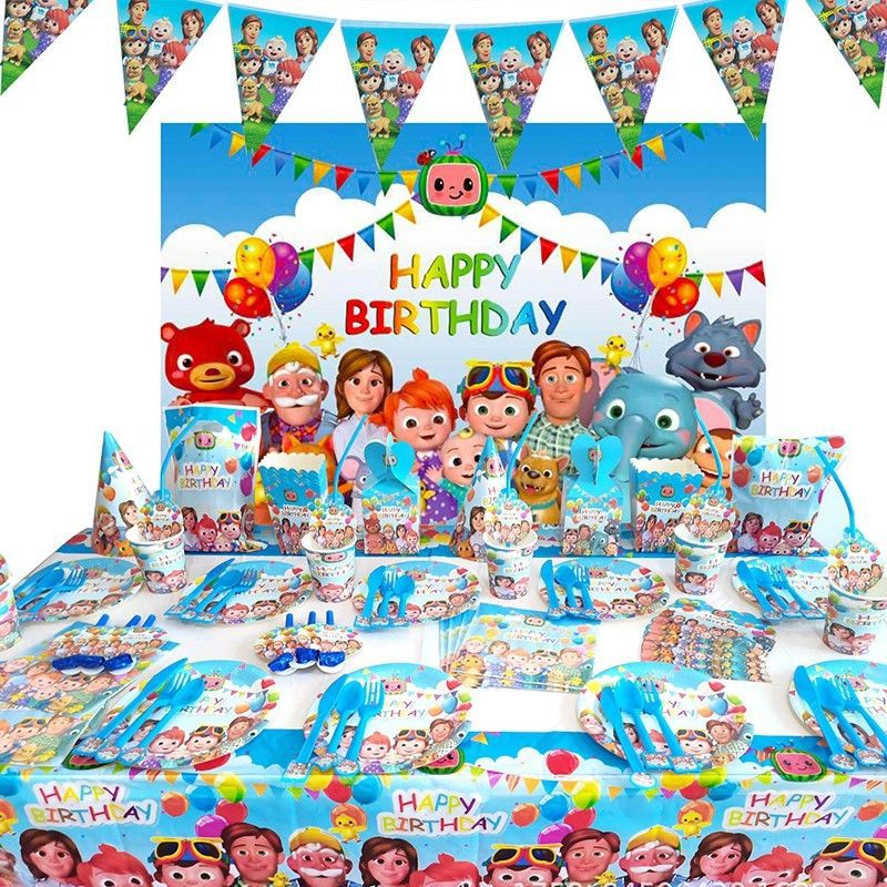 cocomelon happy birthday theme (banner, lootbag, banderitas, invitation ...