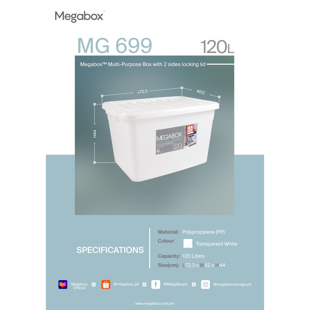 Megabox MG 699 120L Storage Box 120L (Bundle of 2) | Shopee Philippines