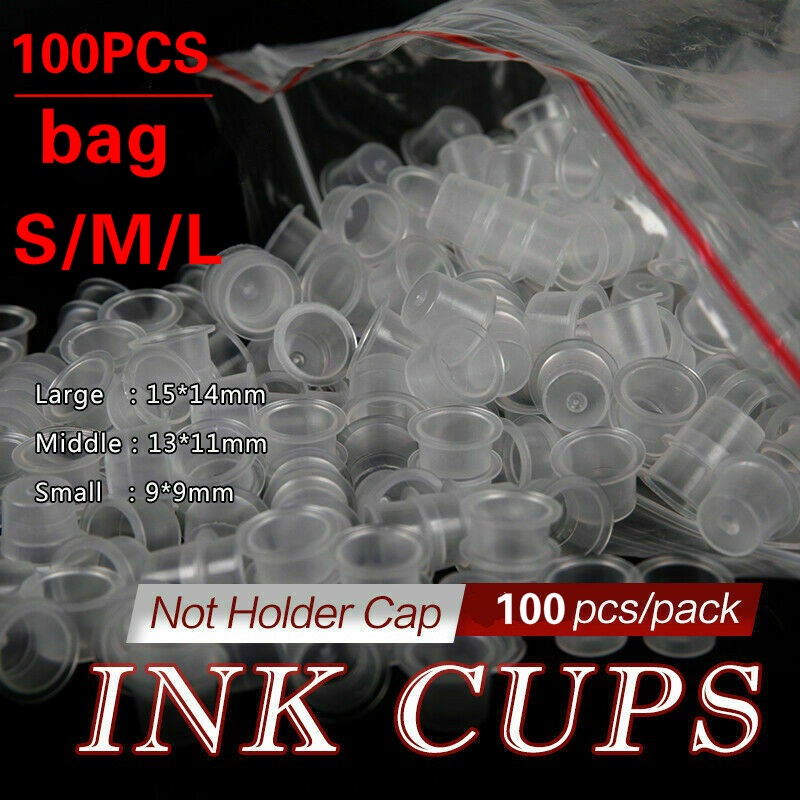 100pc S/M/L Plastic Disposable Microblading Tattoo Ink Cups Permanent ...