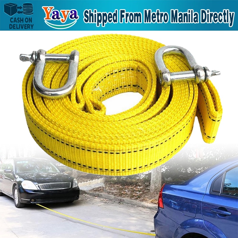 Fast Delivery】3/5M Heavy Duty Car Tow Cable Towing Pull Rope Strap Hooks  Van Road Recovery