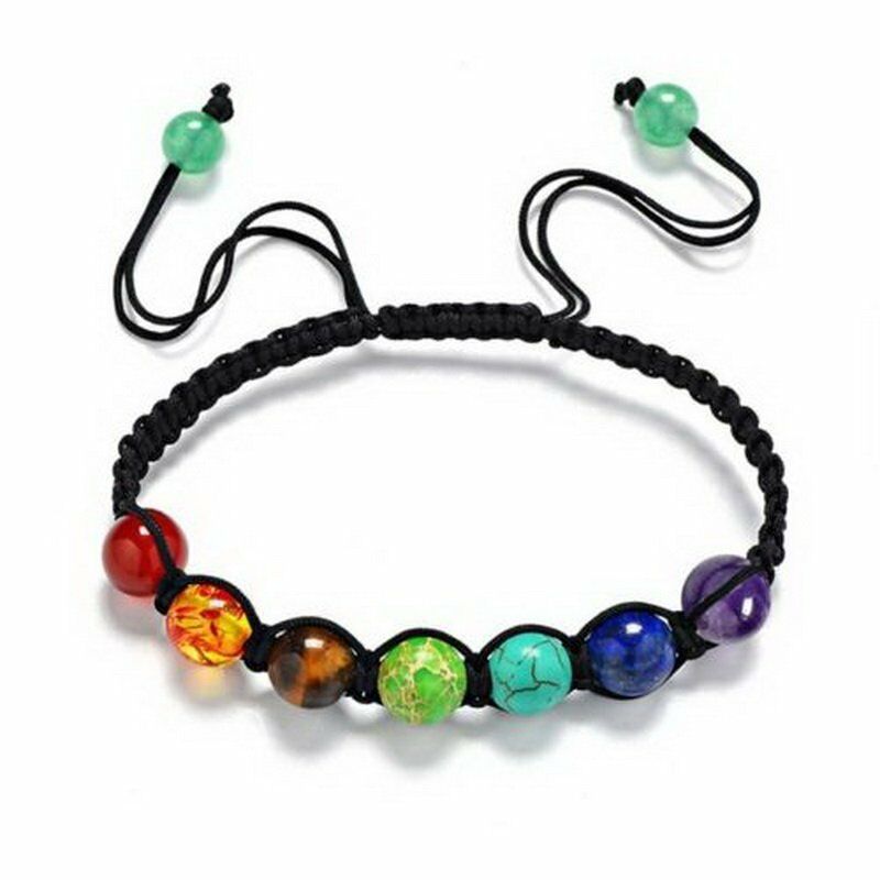 Gift Trends 7 Chakra Natural Gemstone Healing Bracelet - Multicolor Bead Reiki Jewelry For Anxiety