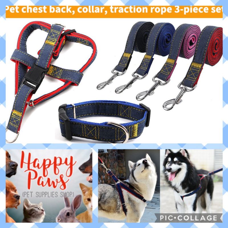 HAPPY PAWS PET】Dog Leash Big Dog Leash Harness&Denim Leash Dogs