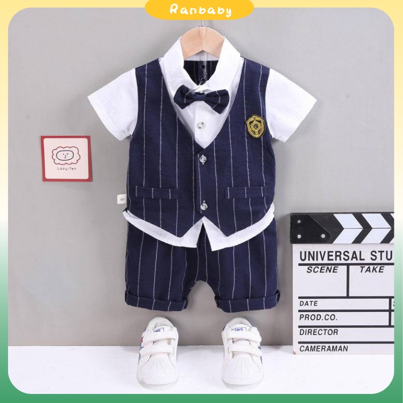 Baby Boy Summer Clothes terno Kid Suit Gentleman Dress Children stripe ...