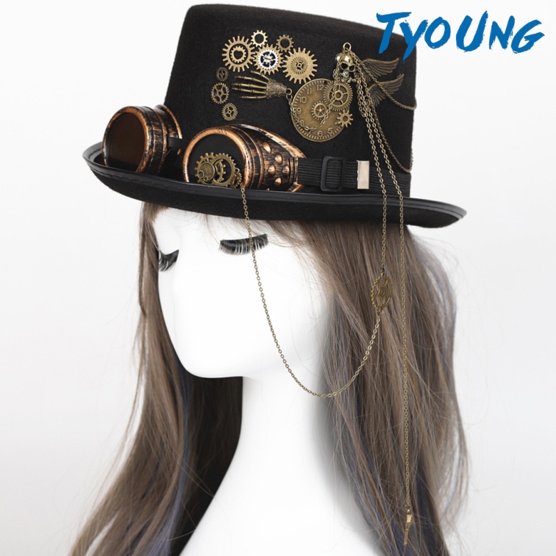 Takerlama Vintage Steampunk Gear Glasses Floral Black Top Hat Punk ...