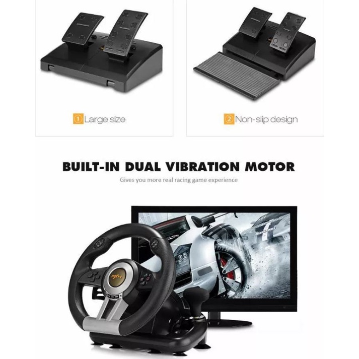 PXN V3 Pro 180° Gaming Steering Wheel with Pedals for PC, P3, P4, Xbox ...