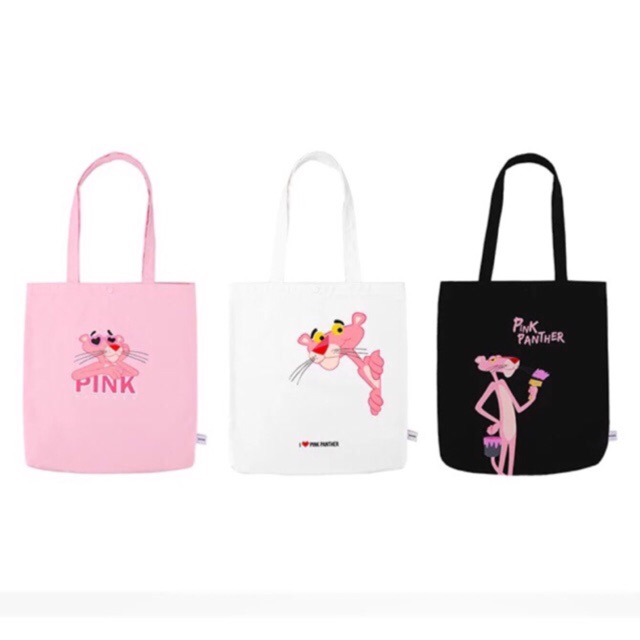 NWT Pink Panther Canvas Shopping Bag Black Pink Panther’ MINISO