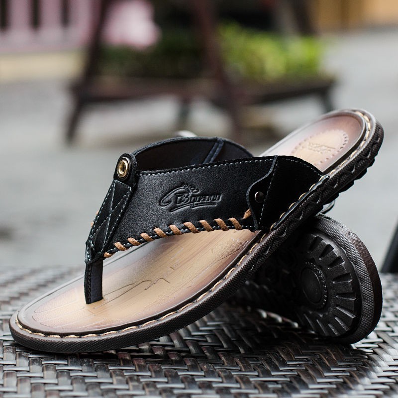 Mens real leather flip on sale flops