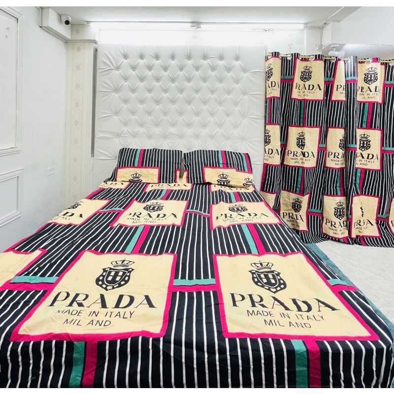 Deluxe Home Set (5in1) 2 Ring Curtain, 2 Pillowcase, 1 Queen Bedsheet