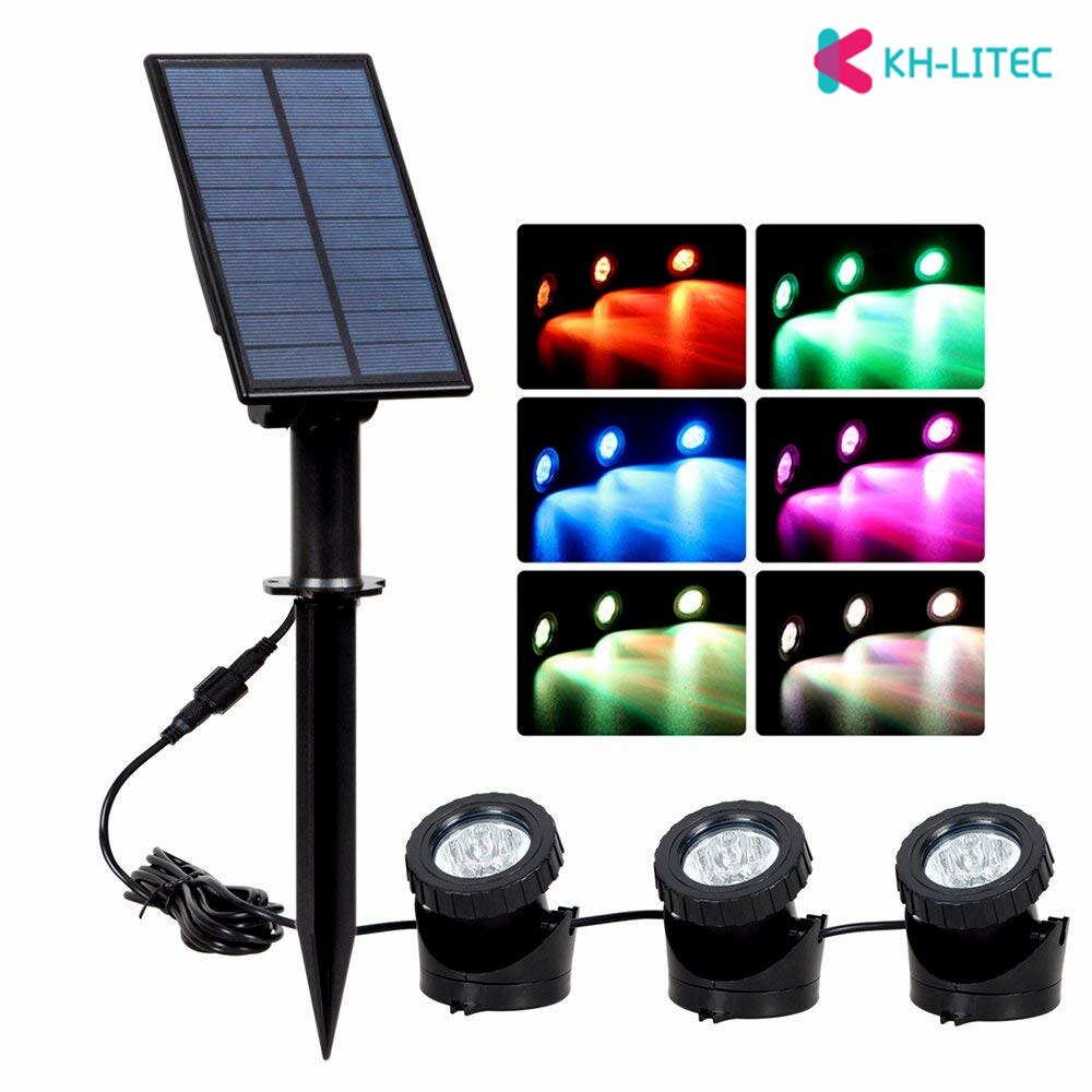 KHLITEC 3 Submersible LED RGB Underwater Lights IP68 Waterproof Solar