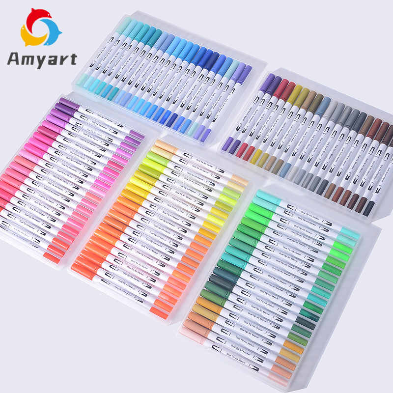 【COD】12/24/36/48/60 Colors Art Markers Color Pen Portable Calligraphy ...
