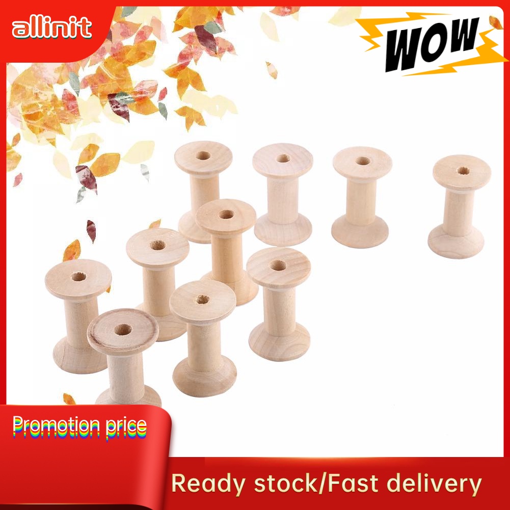 [Ready Stock] 10pcs Wooden Empty Thread Spools Natural Wood Color ...