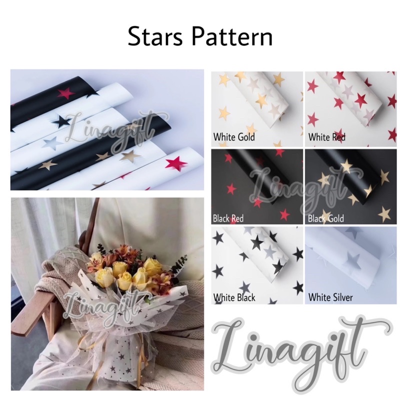 5 Sheets Multicolor Star Pattern 58x58cm Plastic Flower Wrapping Paper ...