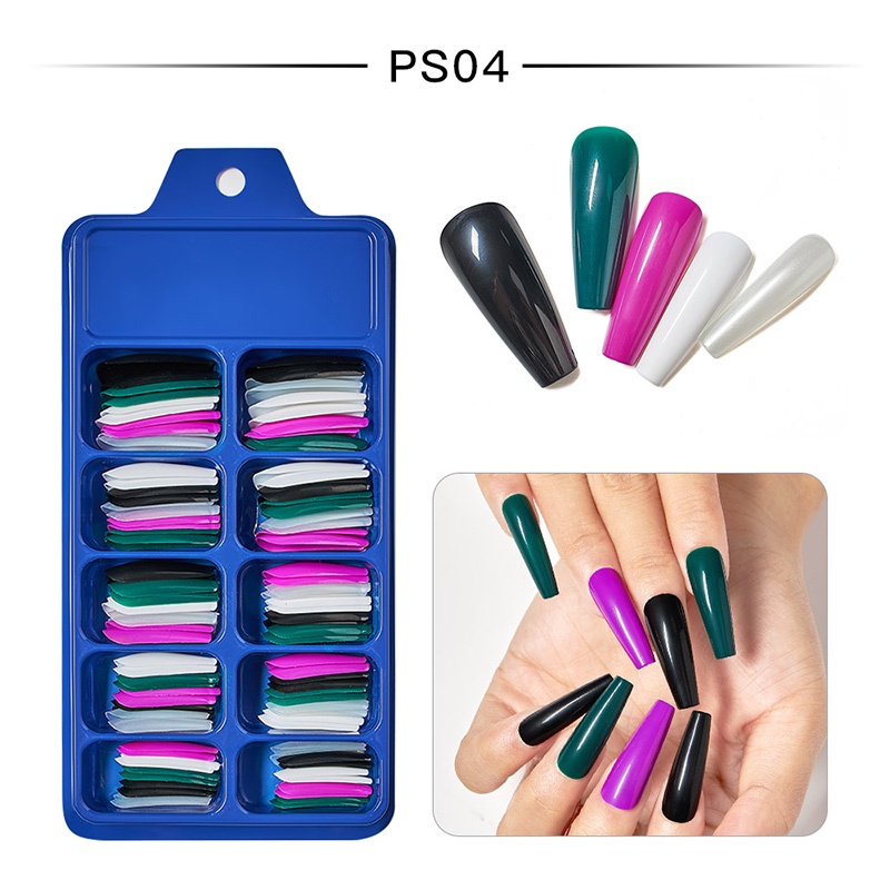 100pcsbox Long Coffin Fake Nails Tips Candy Color Full Cover Ballerina Acrylic False Nail Tips 