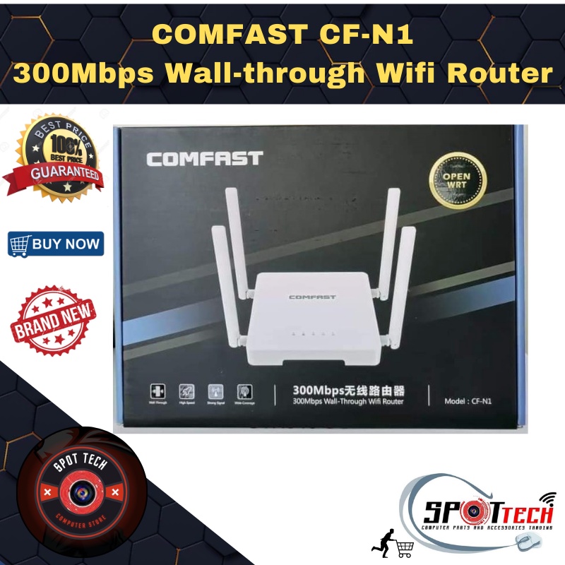 Comfast CFN1 300Mbps WallThrough Wifi Router 4 x 5dBi External