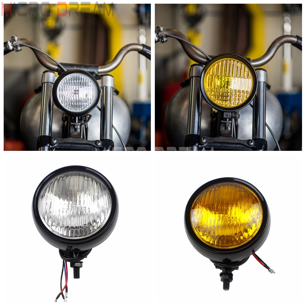 MOTOzxy& Motorcycle 4.5'' Vintage Headlight Yellow Lens for Harley