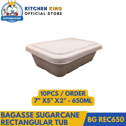 Bagasse Sugarcane Rectangular Food Tub 650ml w/ lid Natural Food tub ...