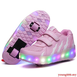 Roller Shoes Girls Boys Wheel Shoes Kids Quad Roller Skates Shoes LED Shoes  2 in 1 Parkour Shoes/Outdoor Rollers,White high top-36