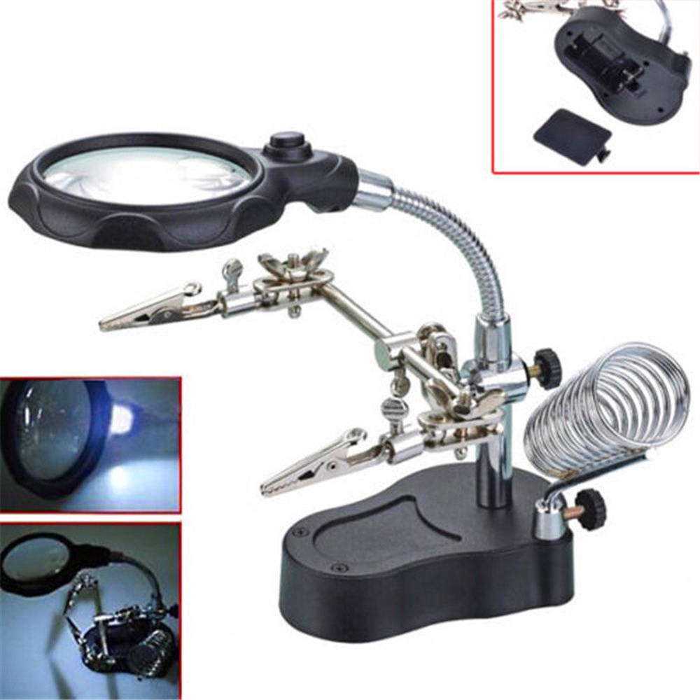 Aid Hand Clip LED Magnifying Soldering Iron Stand Lens Magnifier for ...