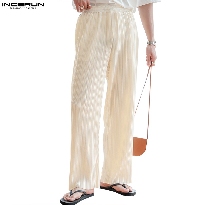 TAVIMART  -  Drawstring Blue Striped Wide Leg Pants Women Elastic Waist Baggy Casual Trouser Simple Fashion Straight Pant 2025 Spring New