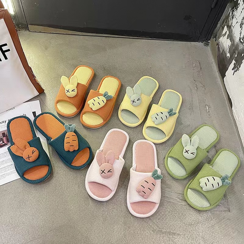 Korean Slippers Cotton Linen Non Slip Indoor Slippers Bedroom