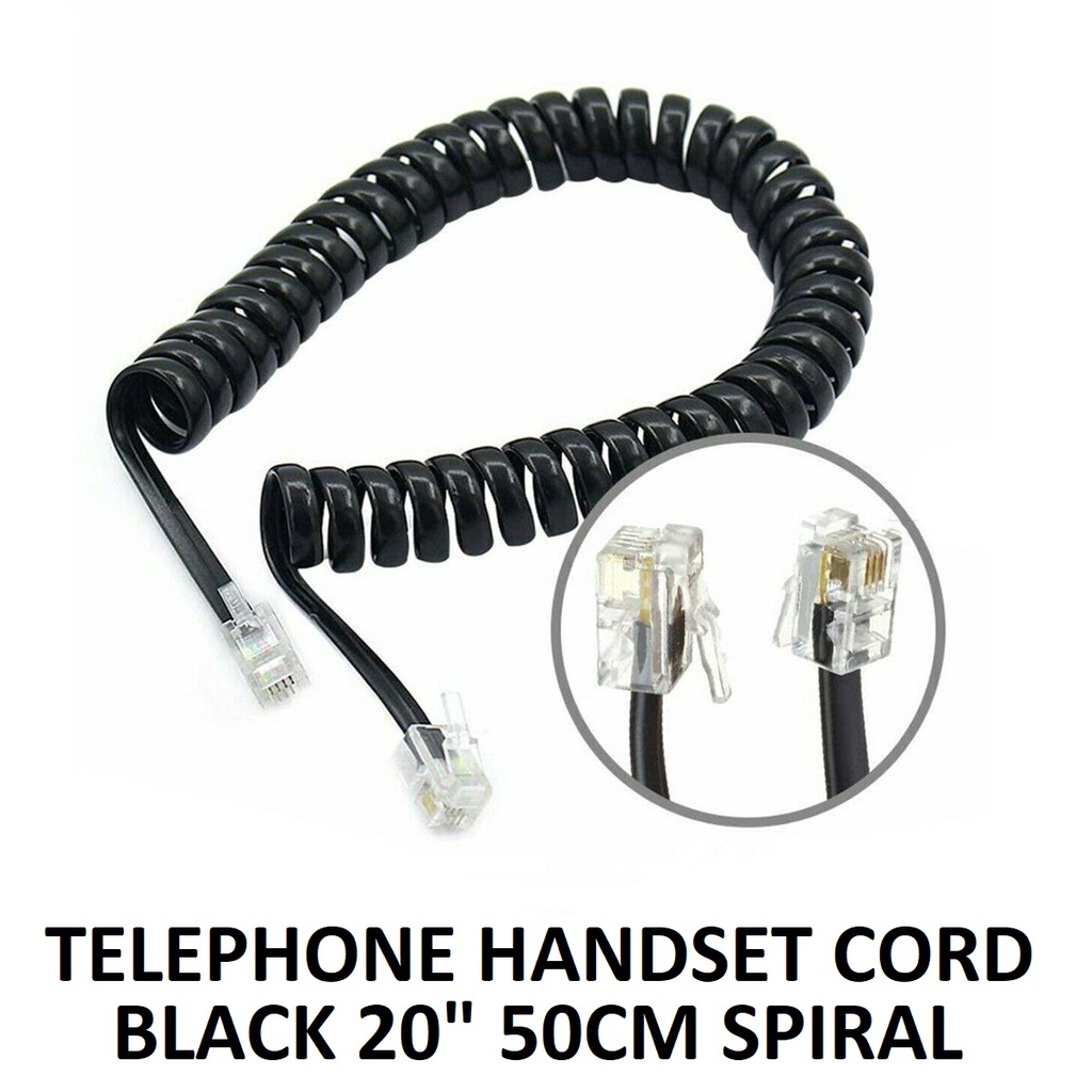 Telephone Handset Cord Black 20" 50cm Spiral Phone Cord Handset Cord